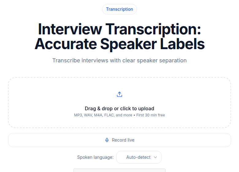 Interview transcription with speaker labels feeds the article pipeline
