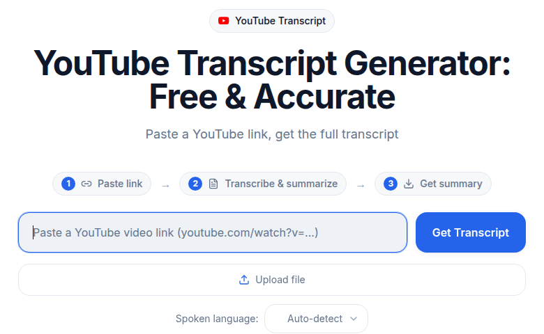 Paste a YouTube link to get the transcript that feeds captions and chapters